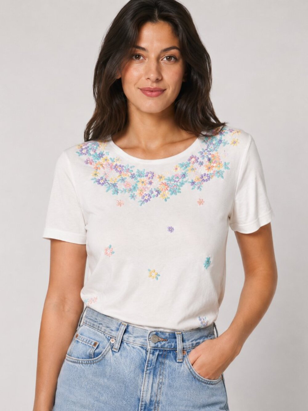Vintage Koret City Blues Floral Embroidered Top Cottagecore Coastal Grandma